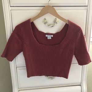 GLAMOROUS knit cropped top in burnt orange